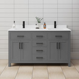 Wyndham WCG242460DGBWCUNSMXX Beckett 60 Inch Double Bathroom Vanity in Dark Gray, White Cultured Marble Countertop, Undermount Square Sinks, Matte Black Trim