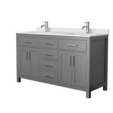 Wyndham WCG242460DKGWCUNSMXX Beckett 60 Inch Double Bathroom Vanity in Dark Gray, White Cultured Marble Countertop, Undermount Square Sinks, No Mirror