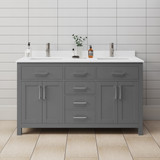 Wyndham WCG242460DKGWCUNSMXX Beckett 60 Inch Double Bathroom Vanity in Dark Gray, White Cultured Marble Countertop, Undermount Square Sinks, No Mirror