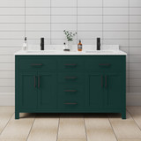 Wyndham WCG242460DGKCCUNSMXX Beckett 60 Inch Double Bathroom Vanity in Green, Carrara Cultured Marble Countertop, Undermount Square Sinks, Matte Black Trim