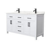 Wyndham WCG242460DWBCCUNSMXX Beckett 60 Inch Double Bathroom Vanity in White, Carrara Cultured Marble Countertop, Undermount Square Sinks, Matte Black Trim
