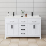 Wyndham WCG242460DWBCCUNSMXX Beckett 60 Inch Double Bathroom Vanity in White, Carrara Cultured Marble Countertop, Undermount Square Sinks, Matte Black Trim