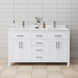 Wyndham WCG242460DWHCCUNSMXX Beckett 60 Inch Double Bathroom Vanity in White, Carrara Cultured Marble Countertop, Undermount Square Sinks, No Mirror