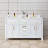Wyndham WCG242460DWGWCUNSMXX Beckett 60 Inch Double Bathroom Vanity in White, White Cultured Marble Countertop, Undermount Square Sinks, Brushed Gold Trim