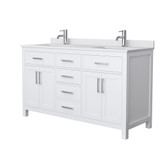 Wyndham WCG242460DWHWCUNSMXX Beckett 60 Inch Double Bathroom Vanity in White, White Cultured Marble Countertop, Undermount Square Sinks, No Mirror