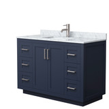 Wyndham WCF292948SBNCMUNSMXX Miranda 48 Inch Single Bathroom Vanity in Dark Blue, White Carrara Marble Countertop, Undermount Square Sink, Brushed Nickel Trim