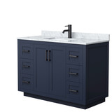 Wyndham WCF292948SBBCMUNSMXX Miranda 48 Inch Single Bathroom Vanity in Dark Blue, White Carrara Marble Countertop, Undermount Square Sink, Matte Black Trim Wyndham WCF292948SBBCMUNSMXX Miranda 48 Inch Single Bathroom Vanity in Dark Blue, White Carrara Marble Countertop, Undermount Square Sink, Matte Black Trim