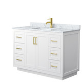 Wyndham WCF292948SWGCMUNSMXX Miranda 48 Inch Single Bathroom Vanity in White, White Carrara Marble Countertop, Undermount Square Sink, Brushed Gold Trim