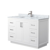 Wyndham WCF292948SWHCMUNSMXX Miranda 48 Inch Single Bathroom Vanity in White, White Carrara Marble Countertop, Undermount Square Sink, Brushed Nickel Trim