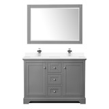 Wyndham WCV232348DKGWCUNSM46 Avery 48 Inch Double Bathroom Vanity in Dark Gray, White Cultured Marble Countertop, Undermount Square Sinks, 46 Inch Mirror