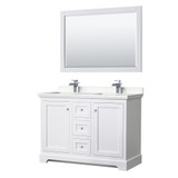 Wyndham WCV232348DWHC2UNSM46 Avery 48 Inch Double Bathroom Vanity in White, Light-Vein Carrara Cultured Marble Countertop, Undermount Square Sinks, 46 Inch Mirror