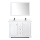 Wyndham WCV232348DWHC2UNSM46 Avery 48 Inch Double Bathroom Vanity in White, Light-Vein Carrara Cultured Marble Countertop, Undermount Square Sinks, 46 Inch Mirror