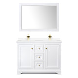 Wyndham WCV232348DWGWCUNSM46 Avery 48 Inch Double Bathroom Vanity in White, White Cultured Marble Countertop, Undermount Square Sinks, 46 Inch Mirror, Brushed Gold Trim