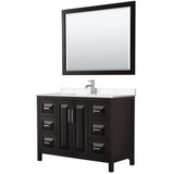 Wyndham WCV252548SDEC2UNSM46 Daria 48 Inch Single Bathroom Vanity in Dark Espresso, Light-Vein Carrara Cultured Marble Countertop, Undermount Square Sink, 46 Inch Mirror
