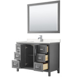 Wyndham WCV252548SKGC2UNSM46 Daria 48 Inch Single Bathroom Vanity in Dark Gray, Light-Vein Carrara Cultured Marble Countertop, Undermount Square Sink, 46 Inch Mirror