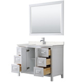 Wyndham WCV252548SWHC2UNSM46 Daria 48 Inch Single Bathroom Vanity in White, Light-Vein Carrara Cultured Marble Countertop, Undermount Square Sink, 46 Inch Mirror