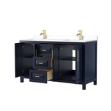 Wyndham WCV252560DBLWCUNSMXX Daria 60 Inch Double Bathroom Vanity in Dark Blue, White Cultured Marble Countertop, Undermount Square Sinks, No Mirror