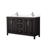 Wyndham WCV252560DDEC2UNSMXX Daria 60 Inch Double Bathroom Vanity in Dark Espresso, Light-Vein Carrara Cultured Marble Countertop, Undermount Square Sinks, No Mirror
