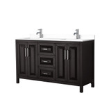 Wyndham WCV252560DDEWCUNSMXX Daria 60 Inch Double Bathroom Vanity in Dark Espresso, White Cultured Marble Countertop, Undermount Square Sinks, No Mirror