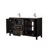 Wyndham WCV252560DDEWCUNSMXX Daria 60 Inch Double Bathroom Vanity in Dark Espresso, White Cultured Marble Countertop, Undermount Square Sinks, No Mirror