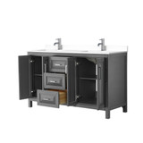 Wyndham WCV252560DKGWCUNSMXX Daria 60 Inch Double Bathroom Vanity in Dark Gray, White Cultured Marble Countertop, Undermount Square Sinks, No Mirror