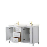 Wyndham WCV252560DWGC2UNSMXX Daria 60 Inch Double Bathroom Vanity in White, Light-Vein Carrara Cultured Marble Countertop, Undermount Square Sinks, Brushed Gold Trim