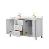 Wyndham WCV252560DWGC2UNSMXX Daria 60 Inch Double Bathroom Vanity in White, Light-Vein Carrara Cultured Marble Countertop, Undermount Square Sinks, Brushed Gold Trim
