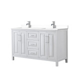 Wyndham WCV252560DWHWCUNSMXX Daria 60 Inch Double Bathroom Vanity in White, White Cultured Marble Countertop, Undermount Square Sinks, No Mirror