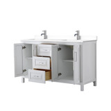 Wyndham WCV252560DWHWCUNSMXX Daria 60 Inch Double Bathroom Vanity in White, White Cultured Marble Countertop, Undermount Square Sinks, No Mirror