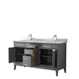 Wyndham WCV303060DKGCMUNSMXX Margate 60 Inch Double Bathroom Vanity in Dark Gray, White Carrara Marble Countertop, Undermount Square Sinks, and No Mirror