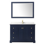 Wyndham WCV232348SBLC2UNSM46 Avery 48 Inch Single Bathroom Vanity in Dark Blue, Light-Vein Carrara Cultured Marble Countertop, Undermount Square Sink, 46 Inch Mirror