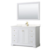 Wyndham WCV232348SWGC2UNSM46 Avery 48 Inch Single Bathroom Vanity in White, Light-Vein Carrara Cultured Marble Countertop, Undermount Square Sink, 46 Inch Mirror, Brushed Gold Trim Wyndham WCV232348SWGC2UNSM46 Avery 48 Inch Single Bathroom Vanity in White, Light-Vein Carrara Cultured Marble Countertop, Undermount Square Sink, 46 Inch Mirror, Brushed Gold Trim