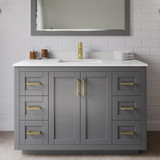 Wyndham WCF292948SGGC2UNSM46 Miranda 48 Inch Single Bathroom Vanity in Dark Gray, Light-Vein Carrara Cultured Marble Countertop, Undermount Square Sink, Brushed Gold Trim, 46 Inch Mirror