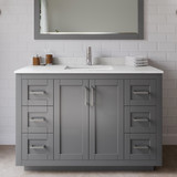 Wyndham WCF292948SKGC2UNSM46 Miranda 48 Inch Single Bathroom Vanity in Dark Gray, Light-Vein Carrara Cultured Marble Countertop, Undermount Square Sink, Brushed Nickel Trim, 46 Inch Mirror