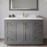 Wyndham WCF292948SGGWCUNSM46 Miranda 48 Inch Single Bathroom Vanity in Dark Gray, White Cultured Marble Countertop, Undermount Square Sink, Brushed Gold Trim, 46 Inch Mirror