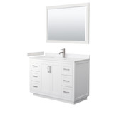 Wyndham WCF292948SWHC2UNSM46 Miranda 48 Inch Single Bathroom Vanity in White, Light-Vein Carrara Cultured Marble Countertop, Undermount Square Sink, Brushed Nickel Trim, 46 Inch Mirror