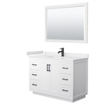 Wyndham WCF292948SWBWCUNSM46 Miranda 48 Inch Single Bathroom Vanity in White, White Cultured Marble Countertop, Undermount Square Sink, Matte Black Trim, 46 Inch Mirror