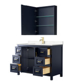 Wyndham WCV252548SBLC2UNSMED Daria 48 Inch Single Bathroom Vanity in Dark Blue, Light-Vein Carrara Cultured Marble Countertop, Undermount Square Sink, Medicine Cabinet