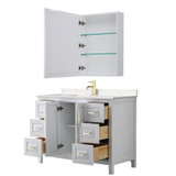 Wyndham WCV252548SWGC2UNSMED Daria 48 Inch Single Bathroom Vanity in White, Light-Vein Carrara Cultured Marble Countertop, Undermount Square Sink, Medicine Cabinet, Brushed Gold Trim