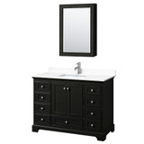 Wyndham WCS202048SDEWCUNSMED Deborah 48 Inch Single Bathroom Vanity in Dark Espresso, White Cultured Marble Countertop, Undermount Square Sink, Medicine Cabinet