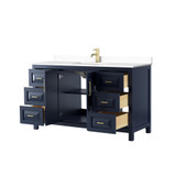 Wyndham WCV252560SBLWCUNSMXX Daria 60 Inch Single Bathroom Vanity in Dark Blue, White Cultured Marble Countertop, Undermount Square Sink, No Mirror