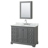 Wyndham WCS202048SKGCMUNOMED Deborah 48 Inch Single Bathroom Vanity in Dark Gray, White Carrara Marble Countertop, Undermount Oval Sink, and Medicine Cabinet