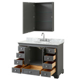 Wyndham WCS202048SKGCMUNOMED Deborah 48 Inch Single Bathroom Vanity in Dark Gray, White Carrara Marble Countertop, Undermount Oval Sink, and Medicine Cabinet