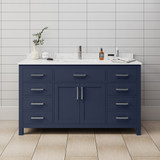 Wyndham WCG242460SBNCCUNSMXX Beckett 60 Inch Single Bathroom Vanity in Dark Blue, Carrara Cultured Marble Countertop, Undermount Square Sink, Brushed Nickel Trim