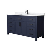 Wyndham WCG242460SBBCCUNSMXX Beckett 60 Inch Single Bathroom Vanity in Dark Blue, Carrara Cultured Marble Countertop, Undermount Square Sink, Matte Black Trim