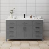 Wyndham WCG242460SGBCCUNSMXX Beckett 60 Inch Single Bathroom Vanity in Dark Gray, Carrara Cultured Marble Countertop, Undermount Square Sink, Matte Black Trim Wyndham WCG242460SGBCCUNSMXX Beckett 60 Inch Single Bathroom Vanity in Dark Gray, Carrara Cultured Marble Countertop, Undermount Square Sink, Matte Black Trim
