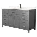 Wyndham WCG242460SKGCCUNSMXX Beckett 60 Inch Single Bathroom Vanity in Dark Gray, Carrara Cultured Marble Countertop, Undermount Square Sink, No Mirror