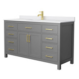 Wyndham WCG242460SGGWCUNSMXX Beckett 60 Inch Single Bathroom Vanity in Dark Gray, White Cultured Marble Countertop, Undermount Square Sink, Brushed Gold Trim