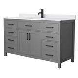 Wyndham WCG242460SGBWCUNSMXX Beckett 60 Inch Single Bathroom Vanity in Dark Gray, White Cultured Marble Countertop, Undermount Square Sink, Matte Black Trim