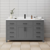 Wyndham WCG242460SGBWCUNSMXX Beckett 60 Inch Single Bathroom Vanity in Dark Gray, White Cultured Marble Countertop, Undermount Square Sink, Matte Black Trim